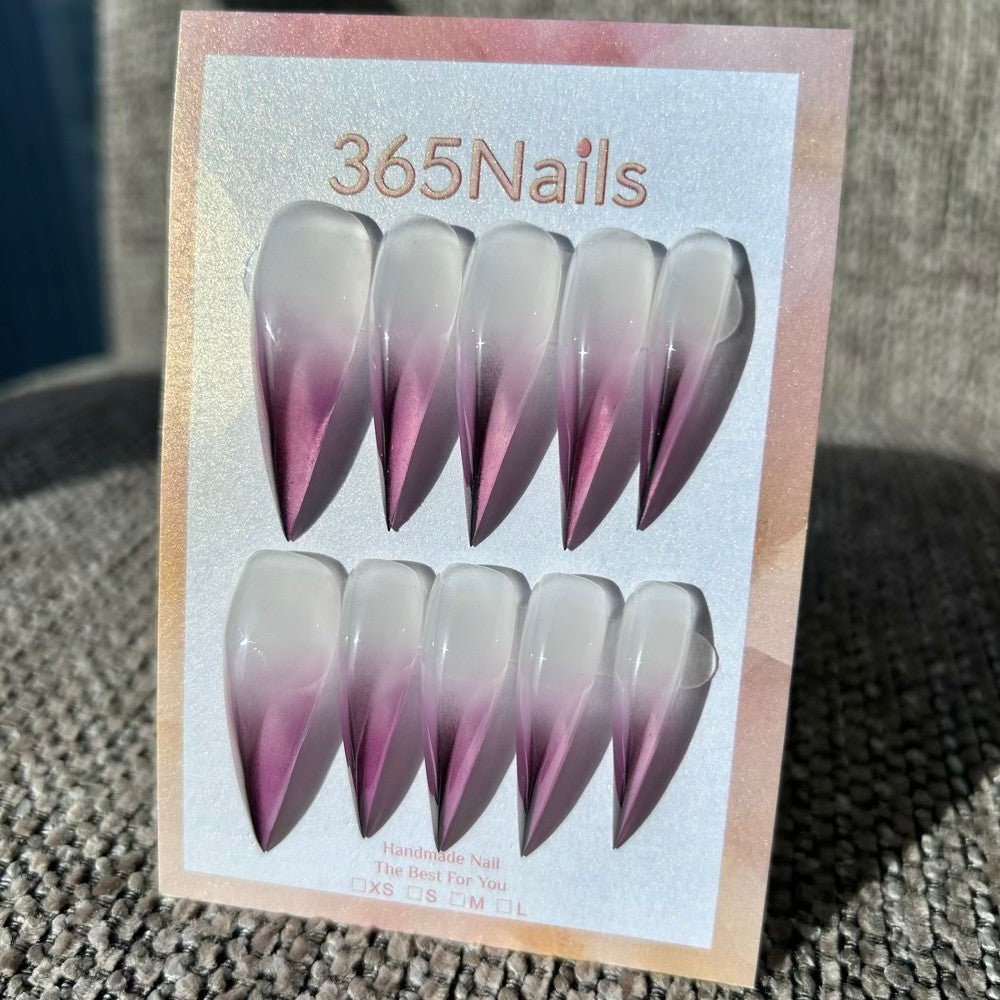 Rose Veil Dragon Claw Stiletto Sheer Milky to Metallic Purple Gradient Handmade Dragon Nail - Image 2