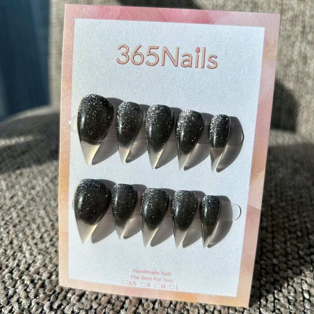 Obsidian Stardust Dragon Claw Stiletto Black Glitter to Clear Jelly Handmade Dragon Nail - Image 4