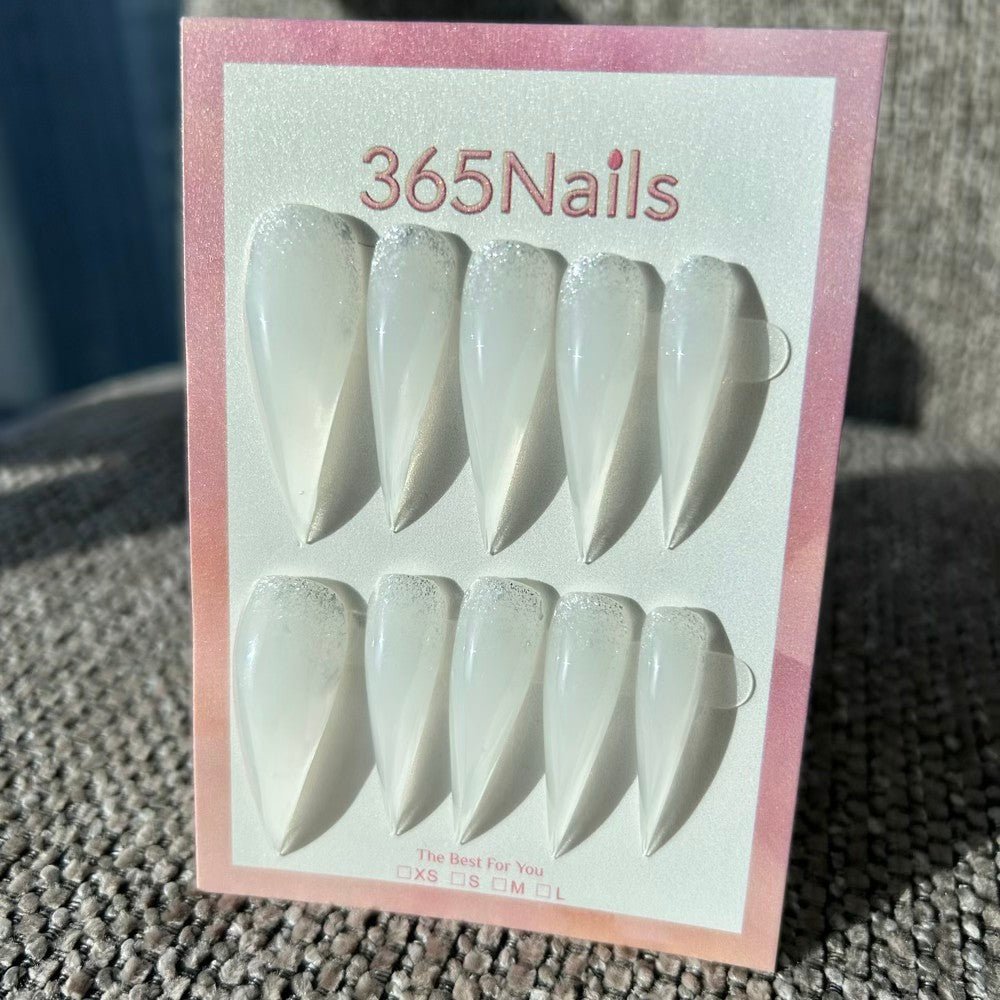 Cloudy Milk Diamond Dragon Claw Stiletto Sheer Milky Jelly with Glitter Cuticle Handmade Dragon Nail - Image 2