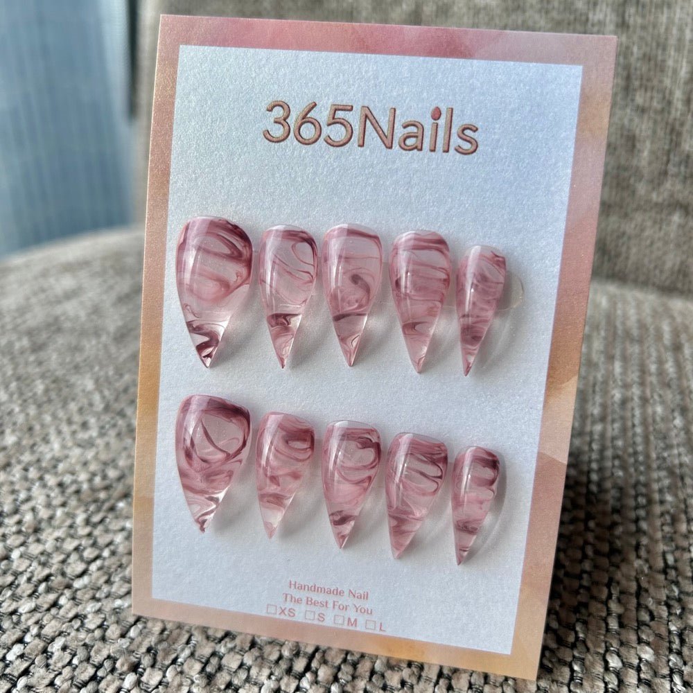 Rose Marble Dragon Claw Stiletto Press On Nails|Pink & White Swirl|365Nails Premium Handmade Dragon Series - Image 3