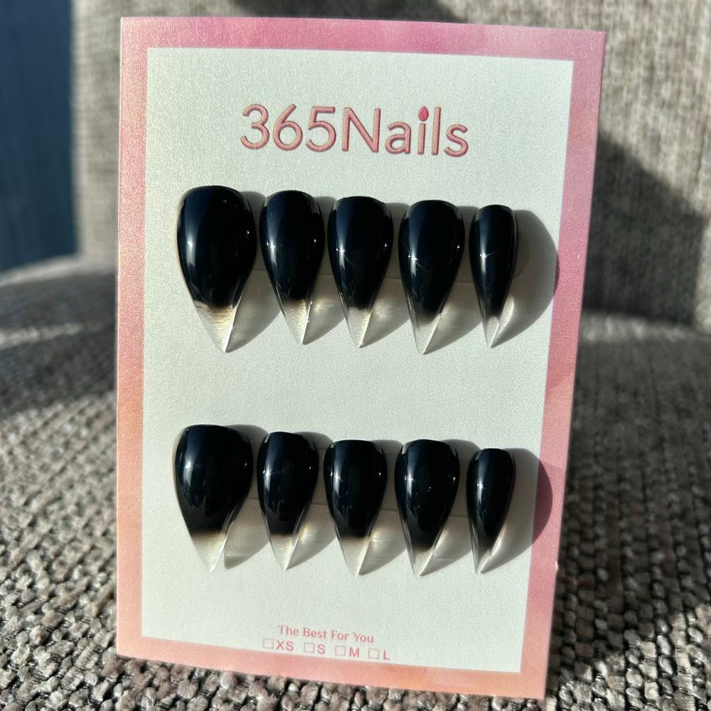 Obsidian Reverse French Dragon Claw Stiletto Deep Black Premium Handmade Dragon Nails - Image 2