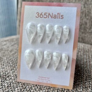 Clouded Milk Glass Dragon Claw Stiletto Press On Nails|Sheer White Marble|365Nails Premium Handmade Dragon Nail