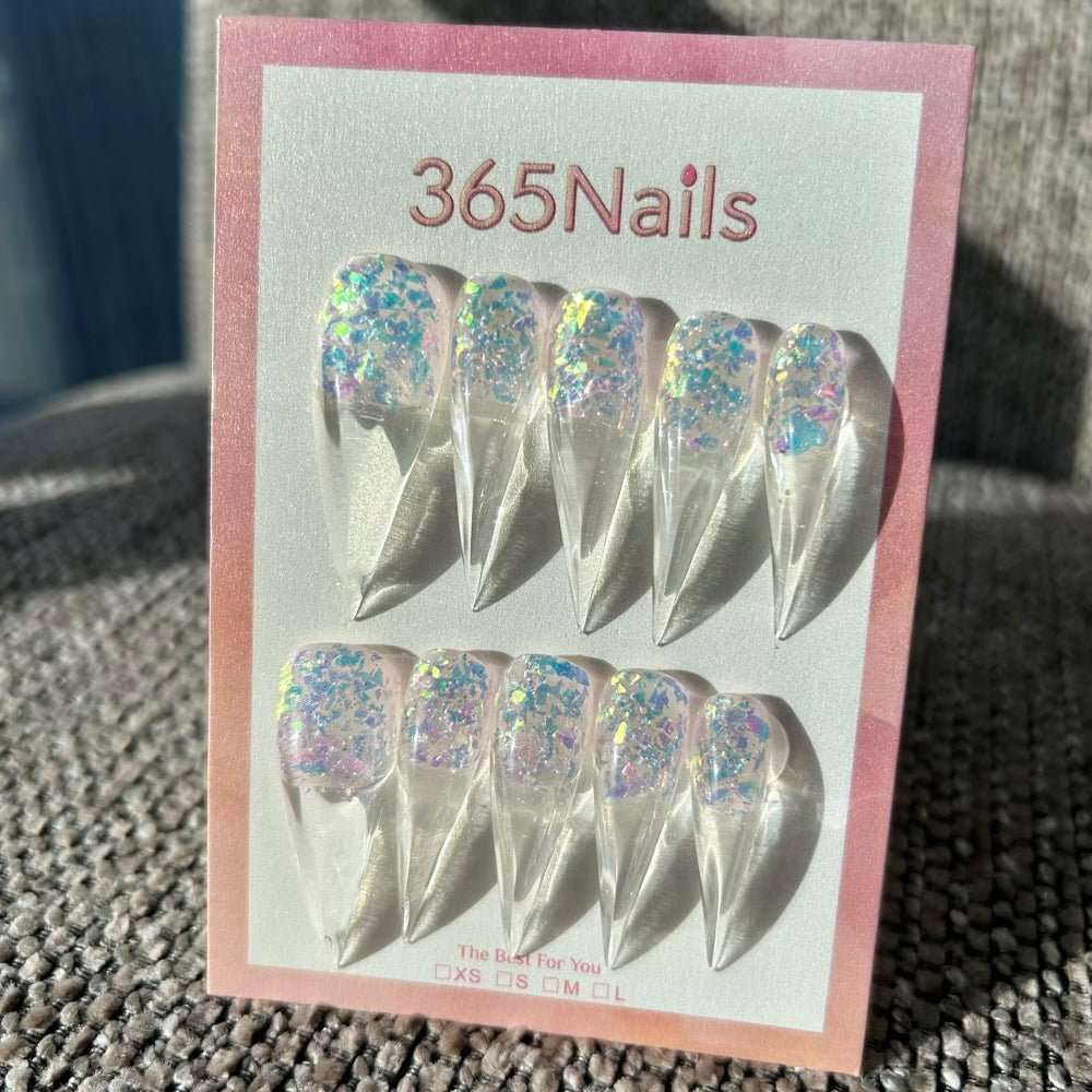 Aurora Glitter Dragon Claw Stiletto Clear Crystal Premium Handmade Dragon nail - Image 4