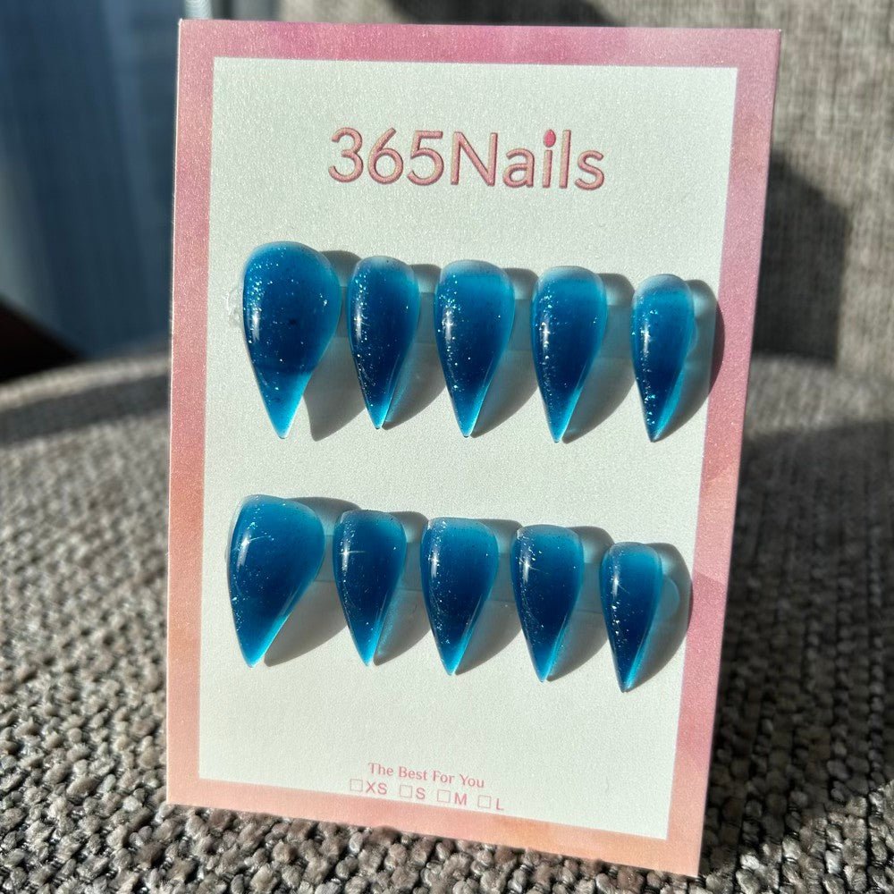 Deep Sea Stardust Dragon Claw Stiletto Jelly Blue Glitter Handmade Dragon Nail - Image 2