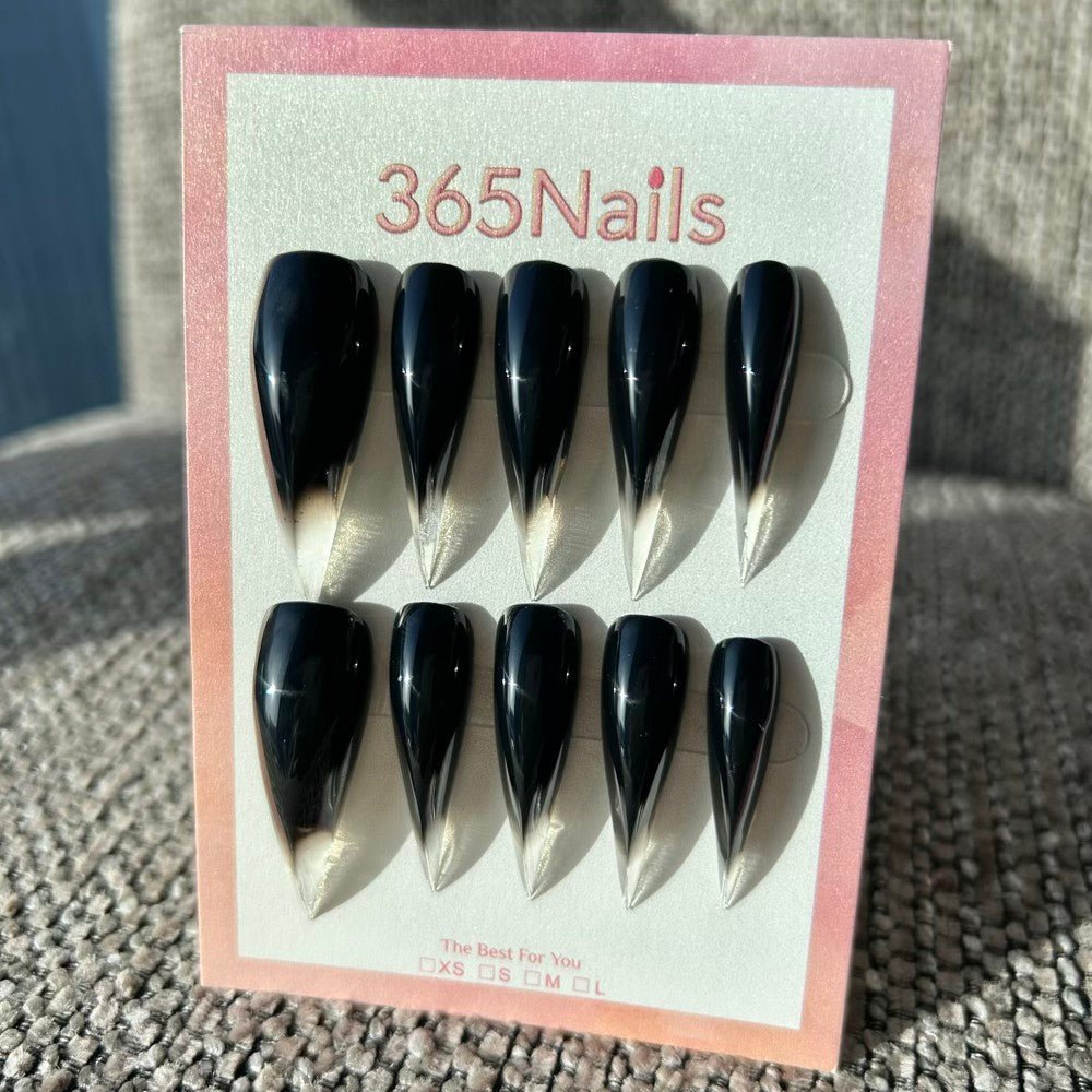 Obsidian Reverse French Dragon Claw Stiletto Deep Black Premium Handmade Dragon Nails - Image 3