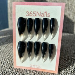 Obsidian Reverse French Dragon Claw Stiletto Deep Black Premium Handmade Dragon Nails