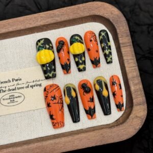 Halloween Pumpkin Spider Black Orange Press On Nails