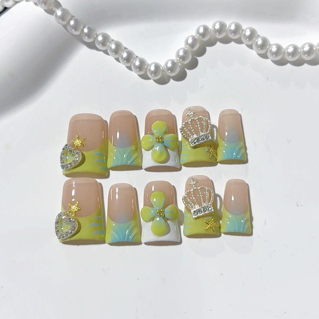 Coastal Treasure: "Seashell Crown" – Short Square Press-On Nails - Image 2