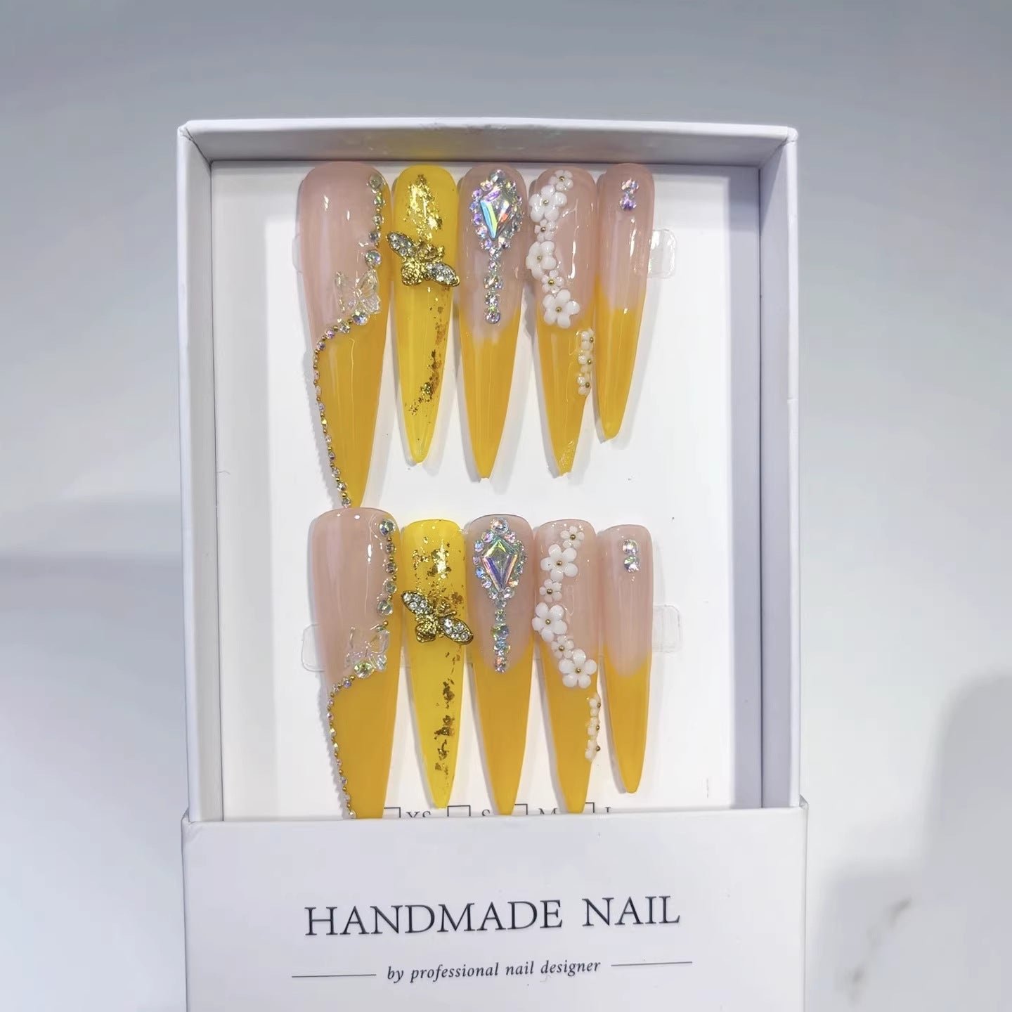 Golden Bloom Crystal Spring Press On Nails