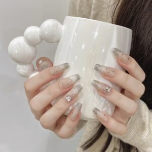 Midnight Stardust 3D Crystal & Polka Dot Handmade Coffin Nails