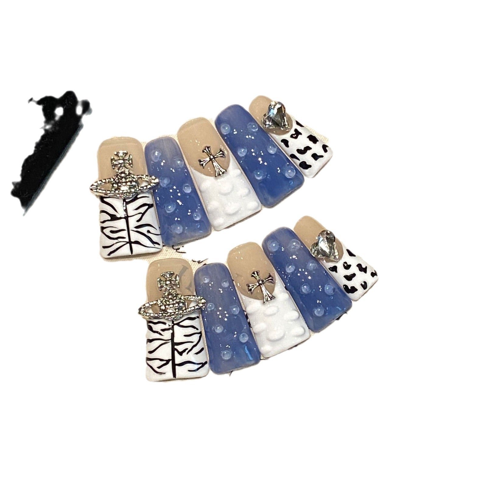 Y2K Mix Pattern Nails with Zebra, Dots, and Crystal Charms - Image 4