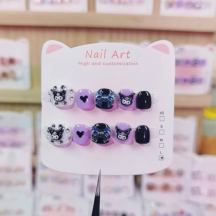 Kulomie Purple Black Cute Kids Press On Nails Set - Image 2