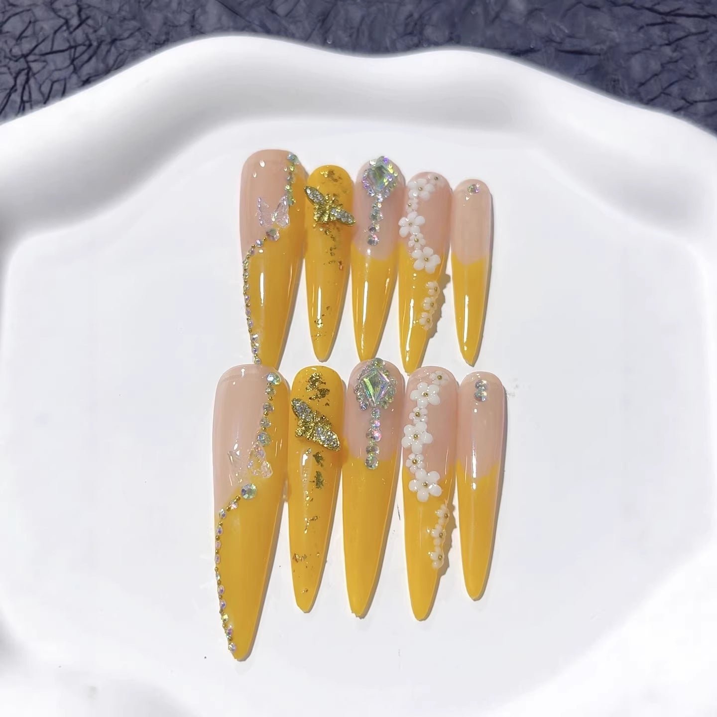 Golden Bloom Crystal Spring Press On Nails - Image 4