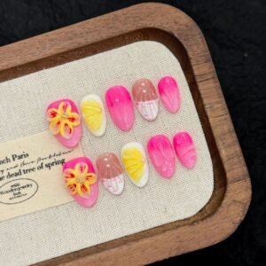 Tropical Pink Flower Gradient Press On Nails
