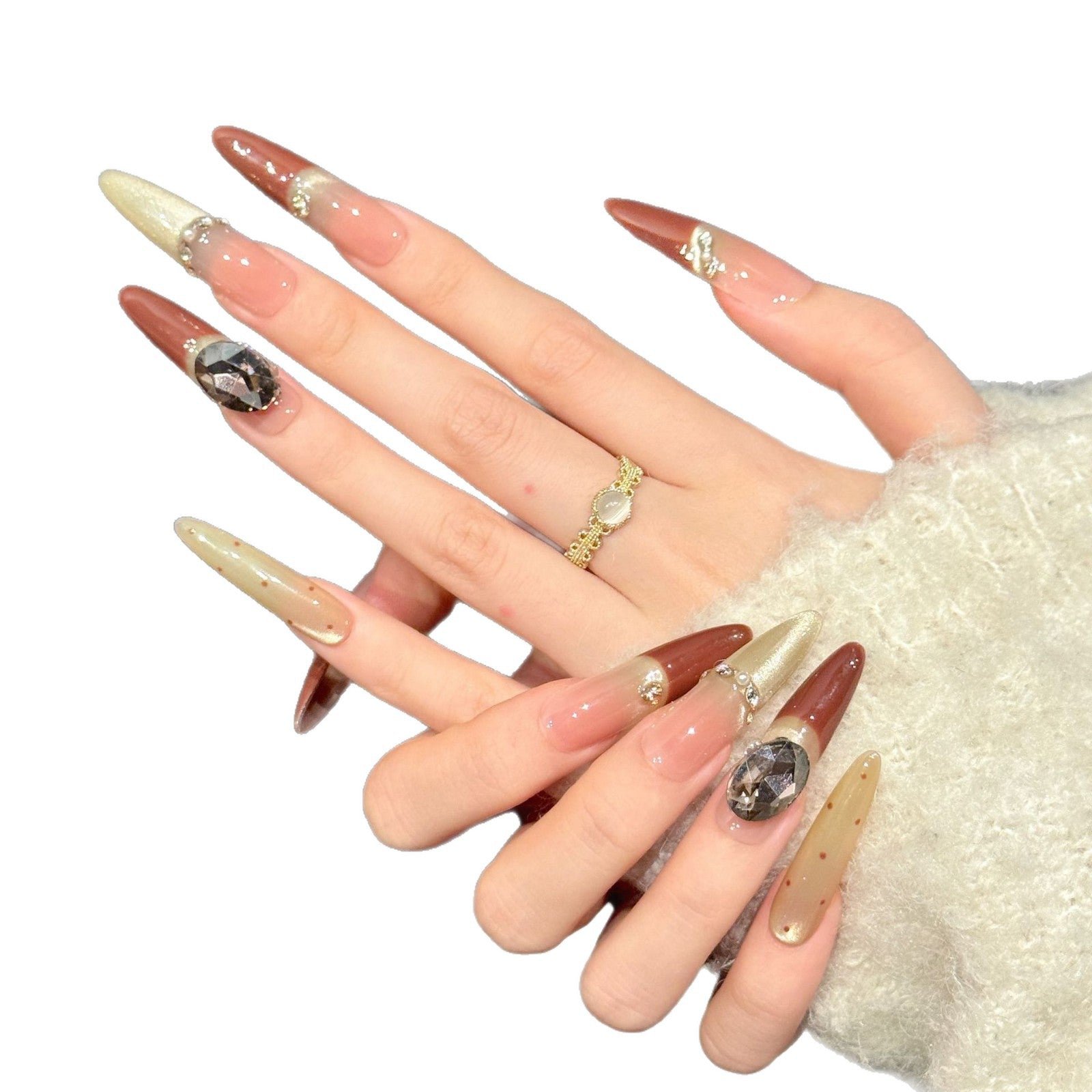 365nails: "Amber Noir" – 3D Gem & French Tip Handmade Stiletto Nails - Image 3