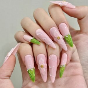 365nails: "Blooming Tulips" – 3D Floral Sculpted Handmade Long Almond Nails