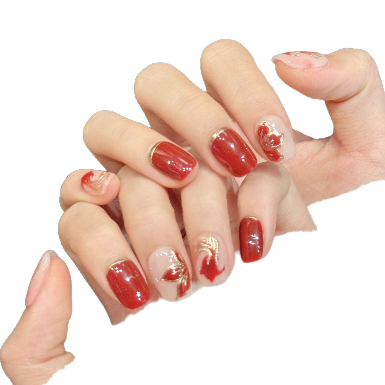 Red Gold Phoenix Inspired Elegant Press On Nails - Image 4