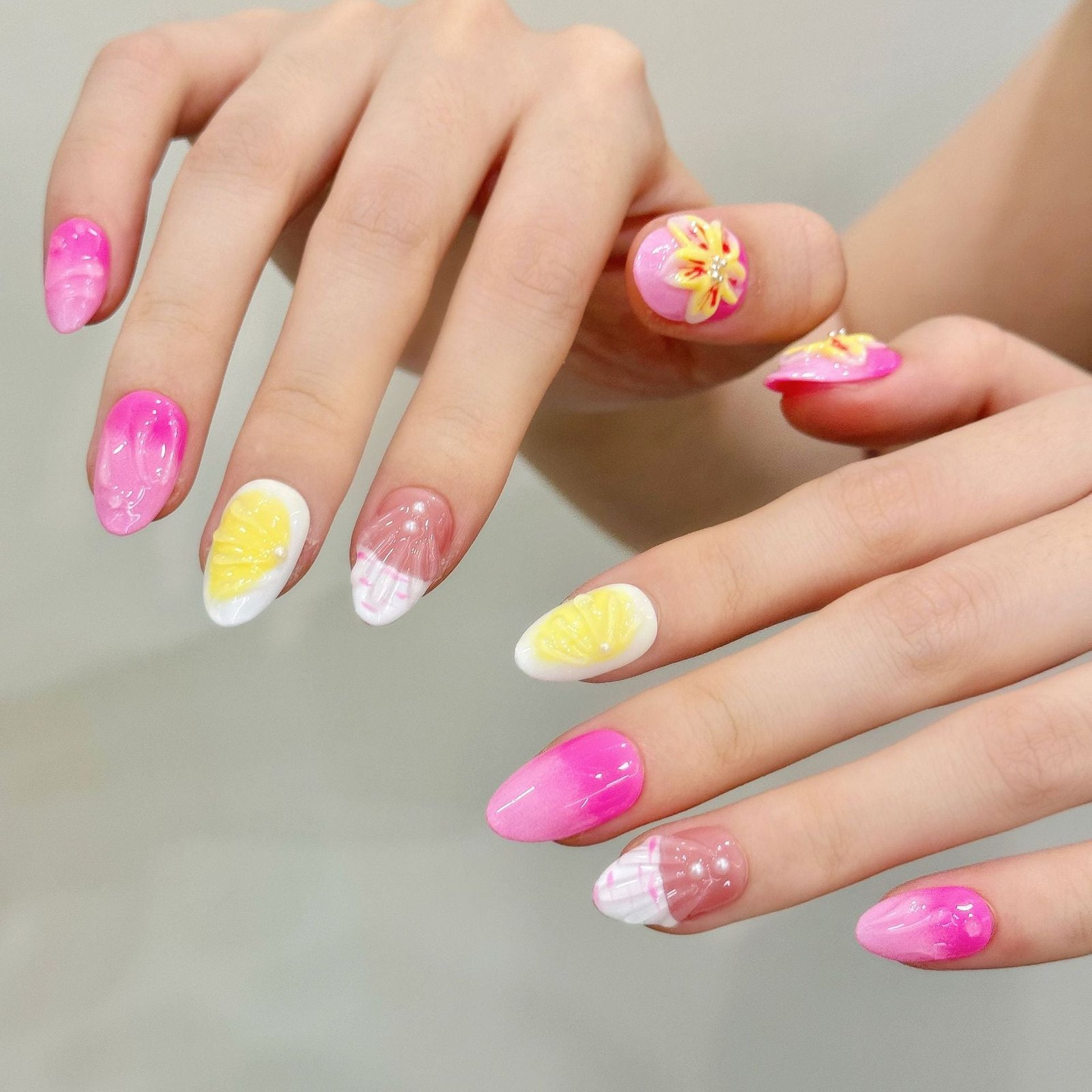 Tropical Pink Flower Gradient Press On Nails - Image 3
