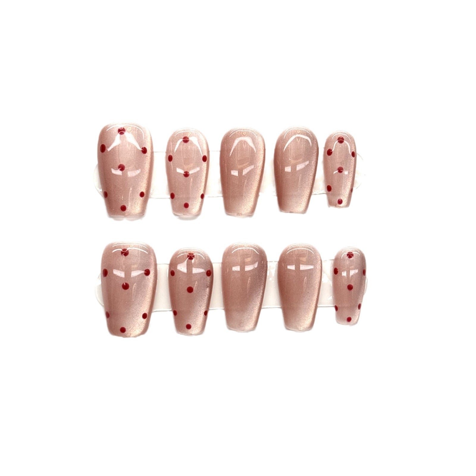365nails: "Rosy Dots" – Hand-Painted Polka Dot Handmade Coffin Nails - Image 4