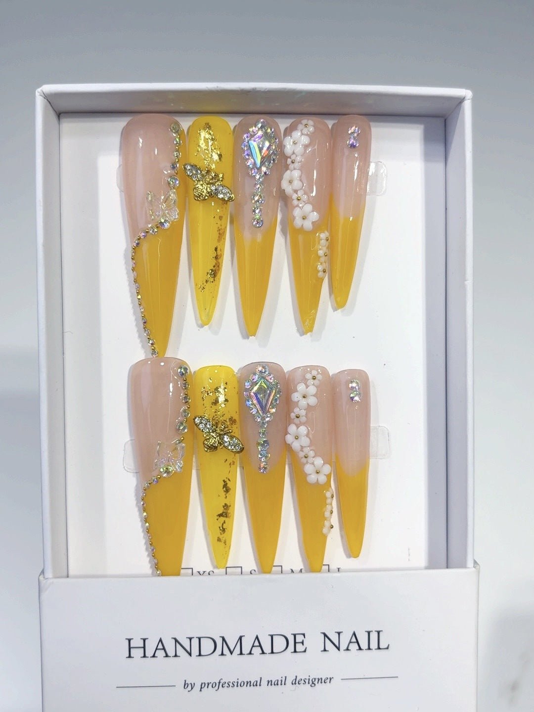 Golden Bloom Crystal Spring Press On Nails - Image 6
