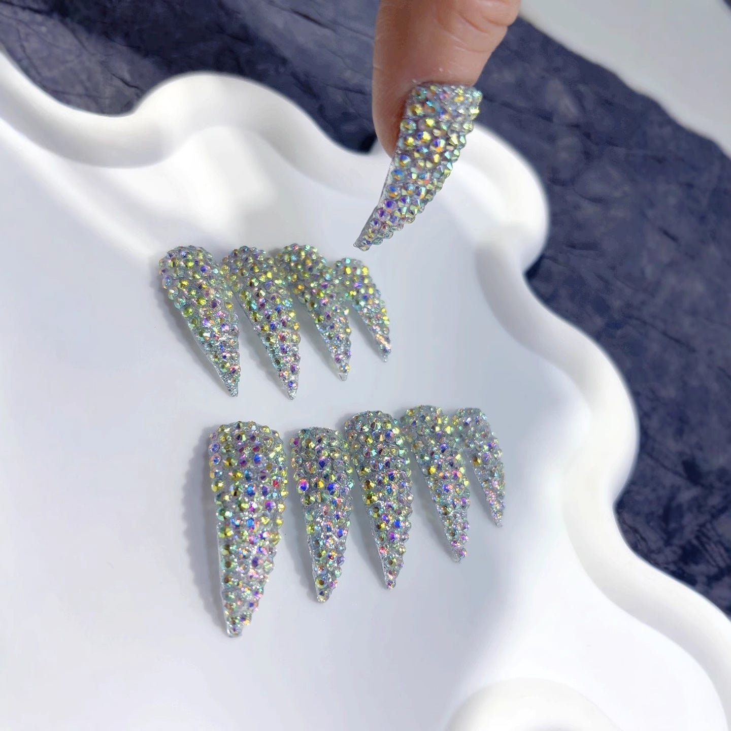 Full Crystal Glitter Stiletto Press On Nails - Image 4