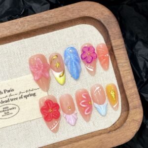 365nails: "Blooming Garden" – 3D Floral Handmade Almond Nails