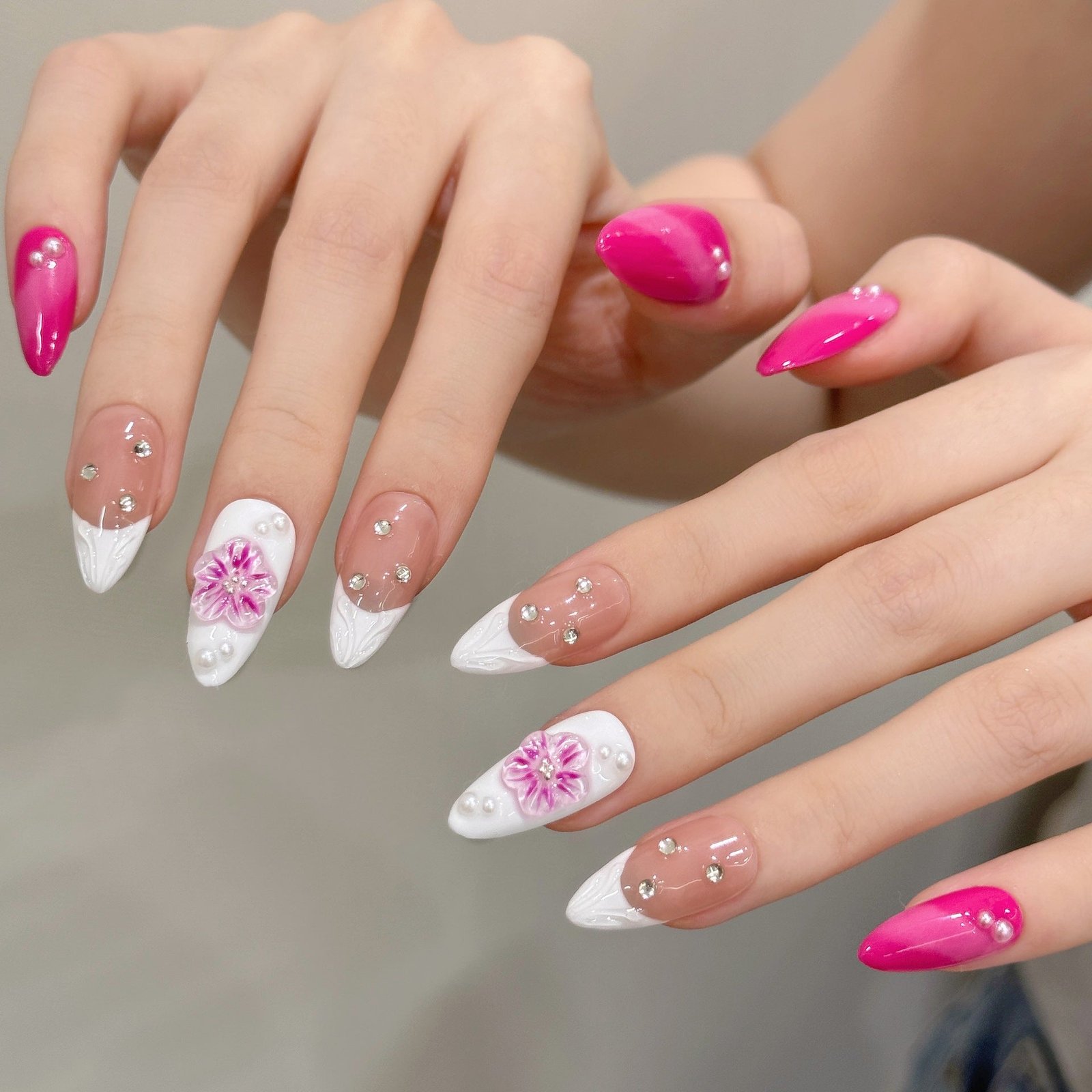 365nails: "Blossom Symphony" – 3D Floral Handmade Stiletto Nails - Image 3
