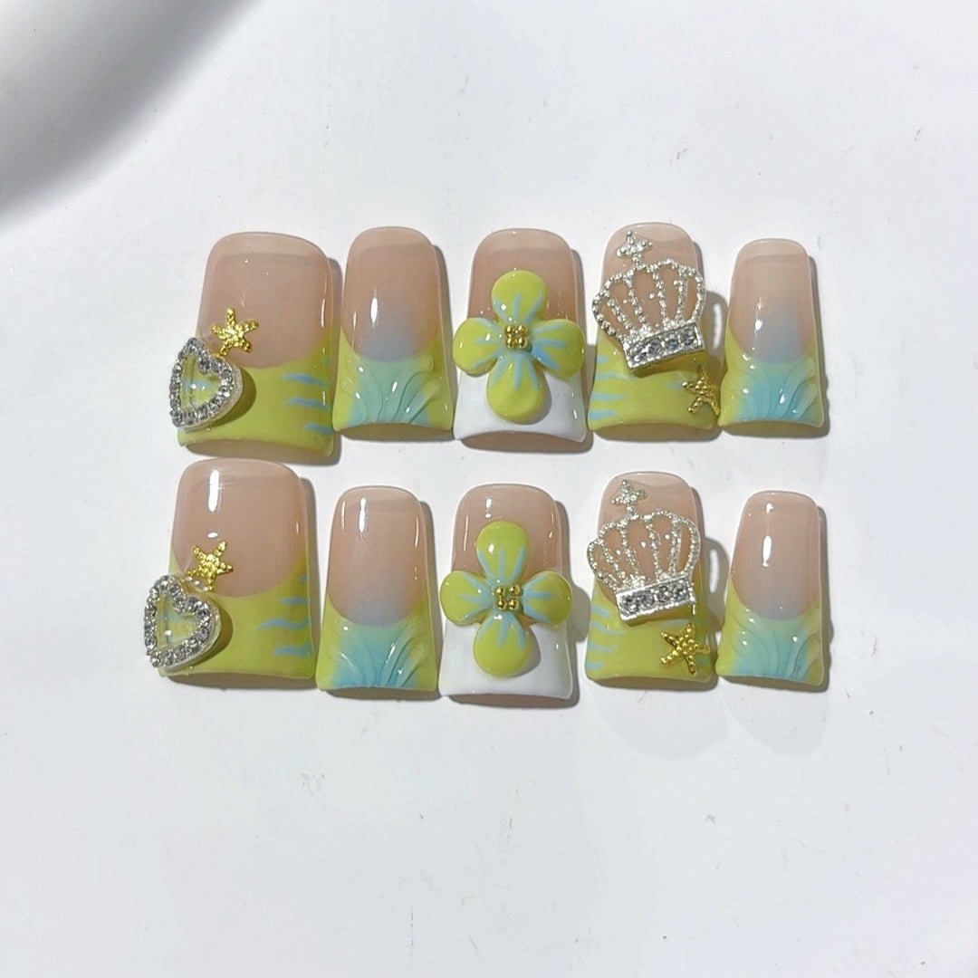 Coastal Treasure: "Seashell Crown" – Short Square Press-On Nails - Image 4