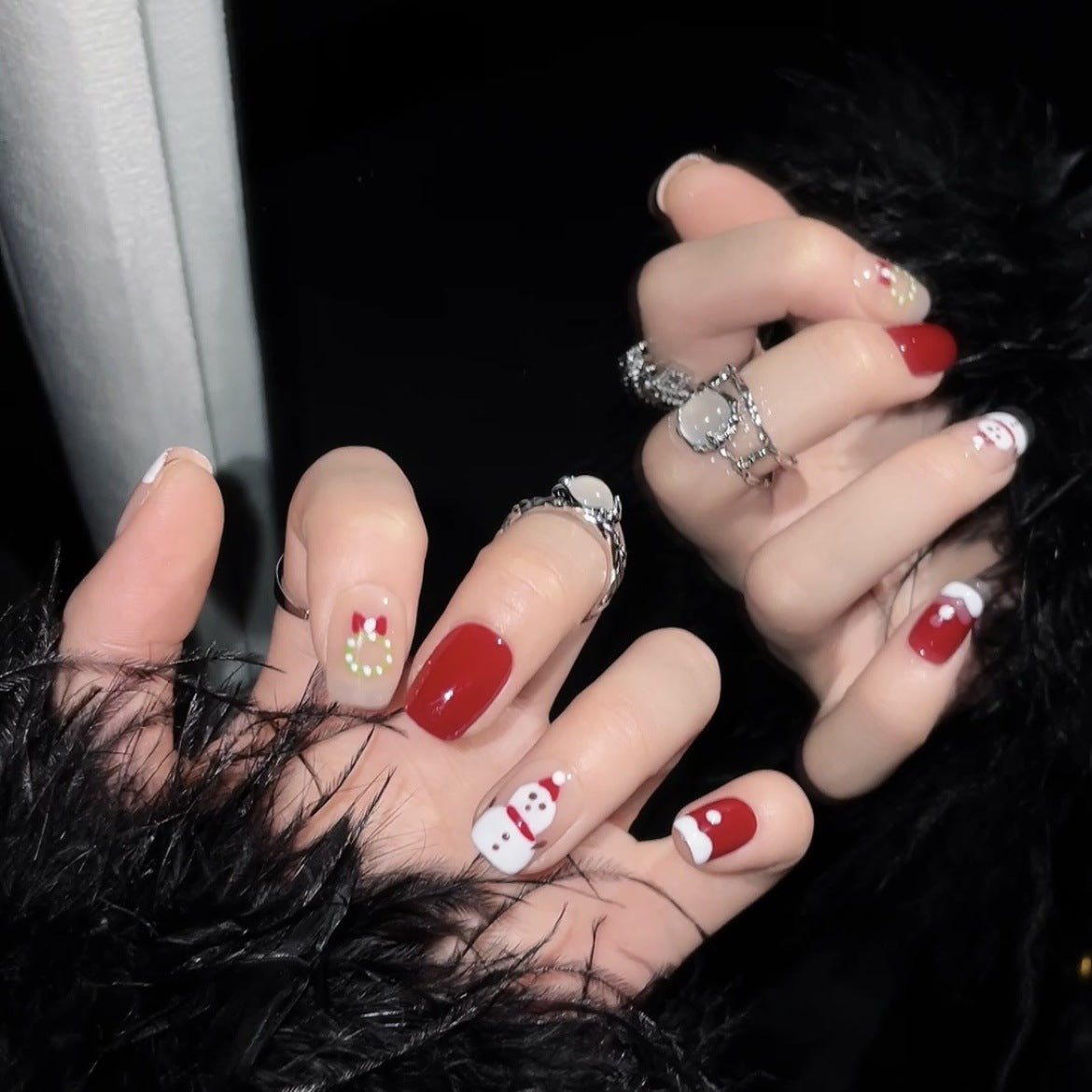 Cute Santa & Snowman Christmas Press‑On Nails – Red and Nude Festive Design - Image 2