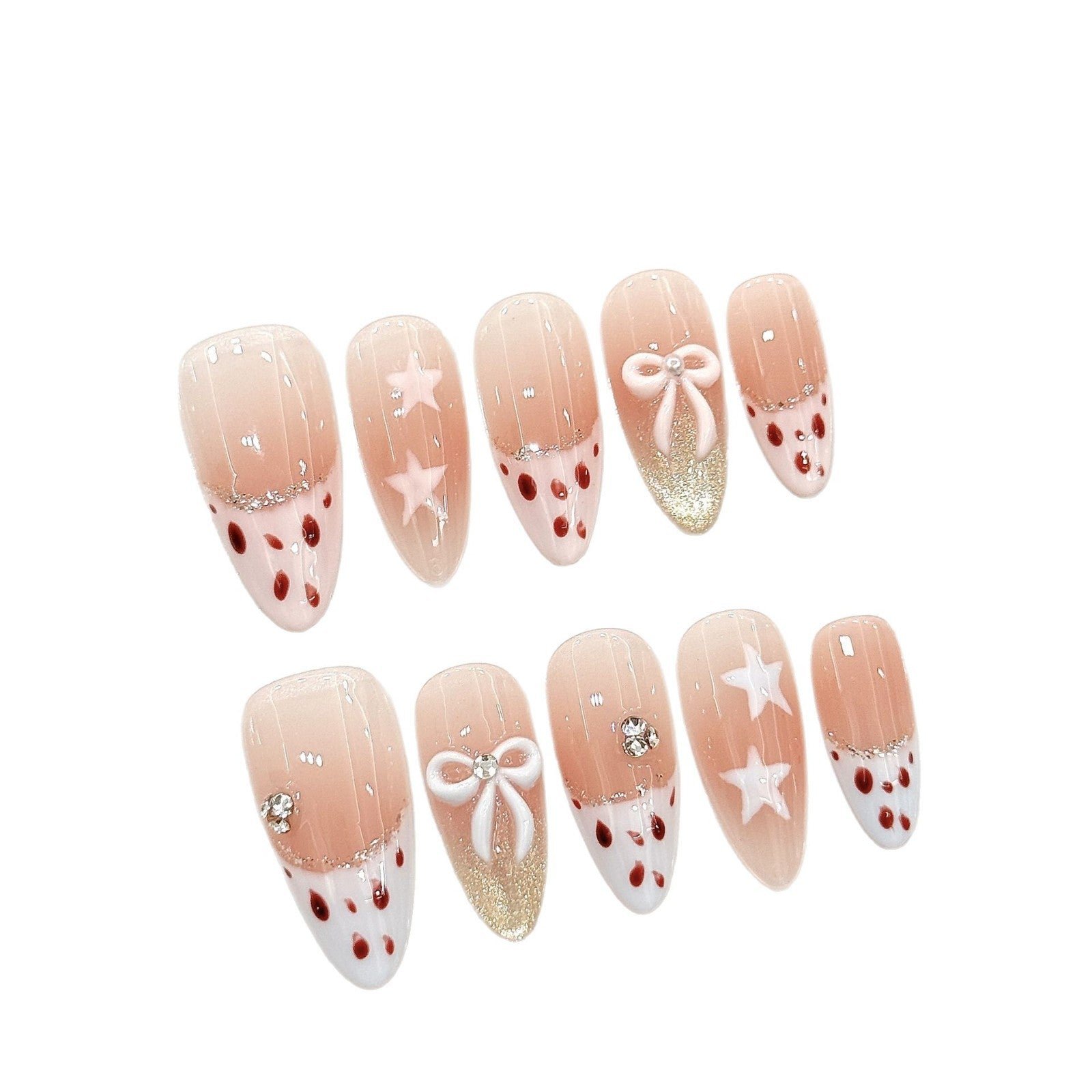 365nails: "Strawberry Milkshake" – 3D Strawberry & Bow Handmade Stiletto Nails - Image 4
