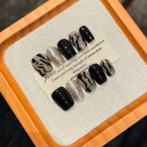 365nails: "Wild Sparkle" – Zebra Print & Glitter Handmade Coffin Nails