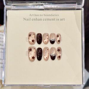 365nails: "Starry Night Glow" – Hand-Painted Stars & Glitter Handmade Almond Nails