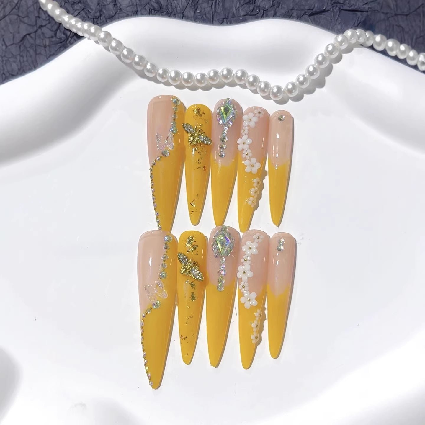 Golden Bloom Crystal Spring Press On Nails - Image 2