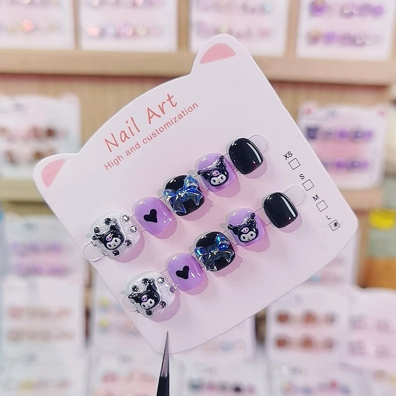 Kulomie Purple Black Cute Kids Press On Nails Set - Image 3