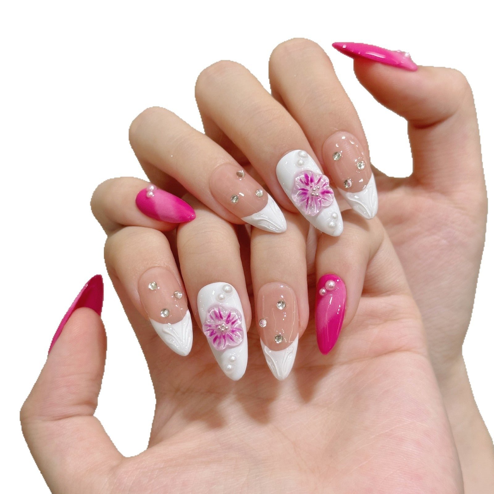 365nails: "Blossom Symphony" – 3D Floral Handmade Stiletto Nails - Image 4