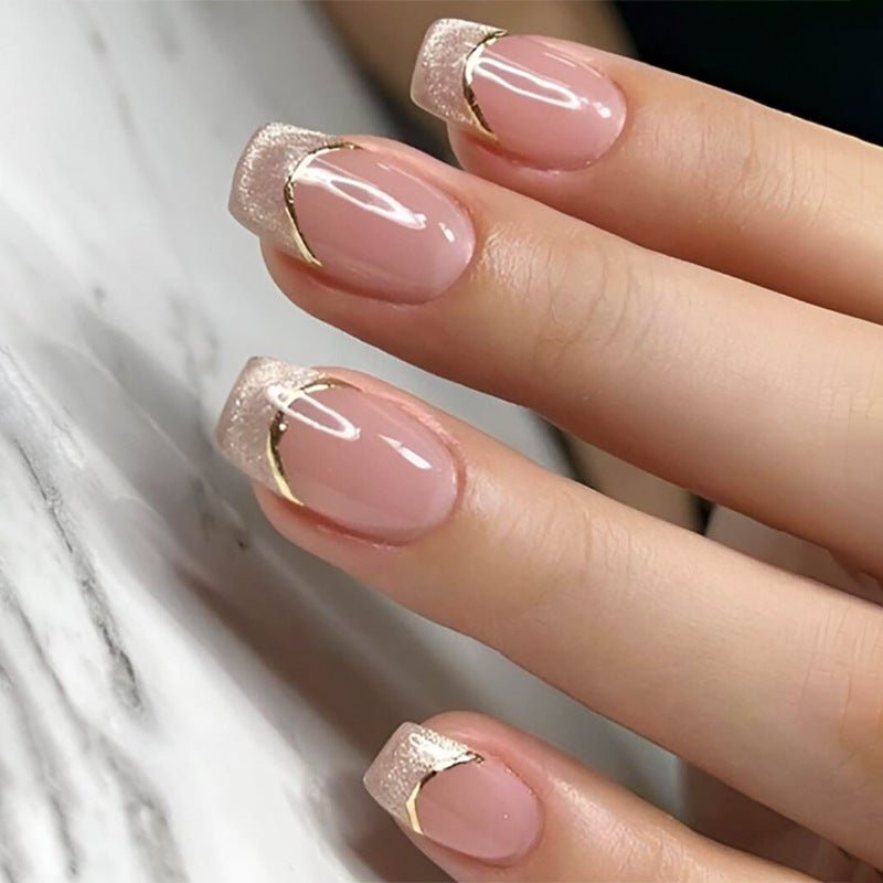 Simple French cat's eye short square round press-on nails - Image 6