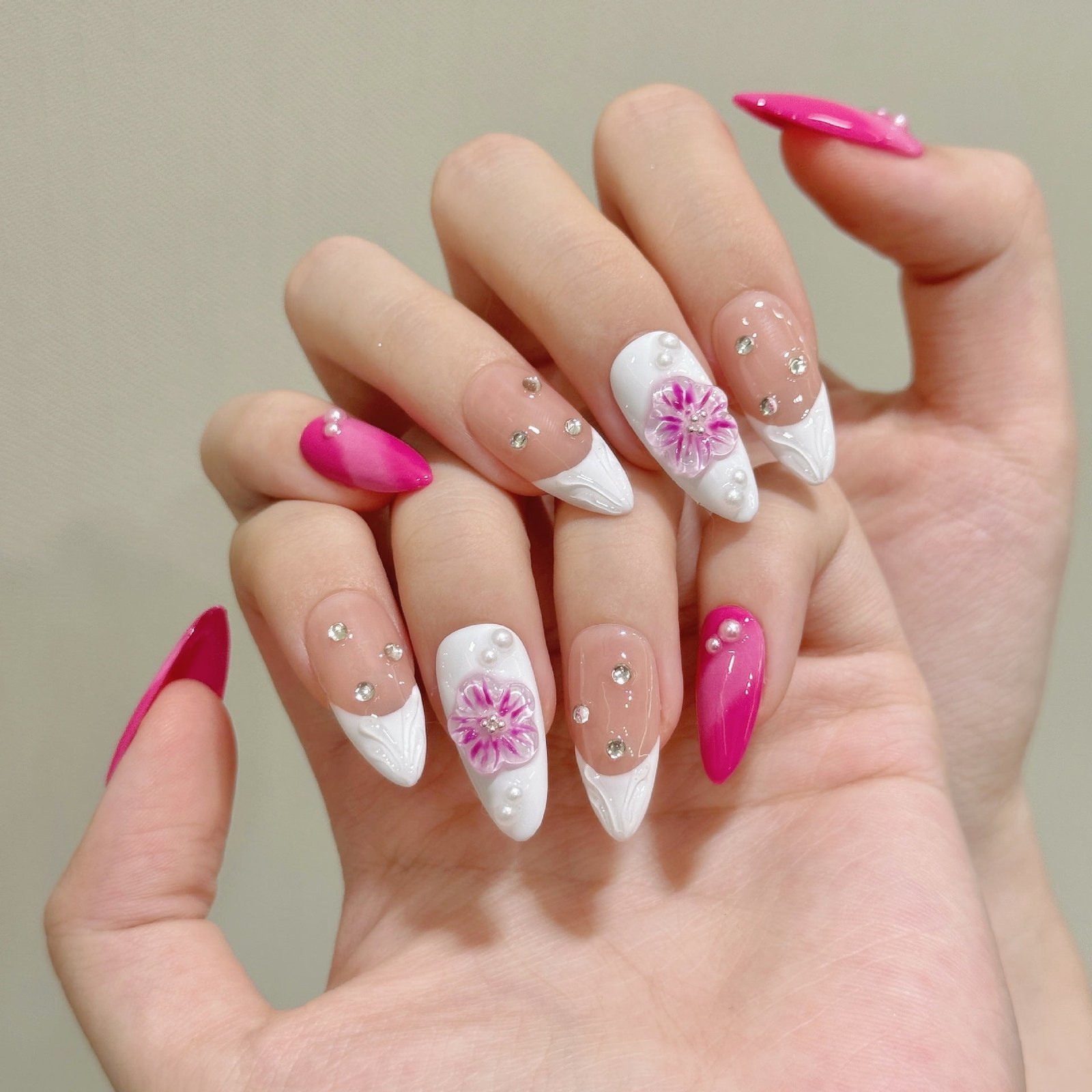 365nails: "Blossom Symphony" – 3D Floral Handmade Stiletto Nails - Image 2
