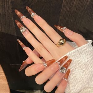 365nails: "Autumn Blush" – Handcrafted Cat Eye Gradient & Crystal Accents Coffin Nails
