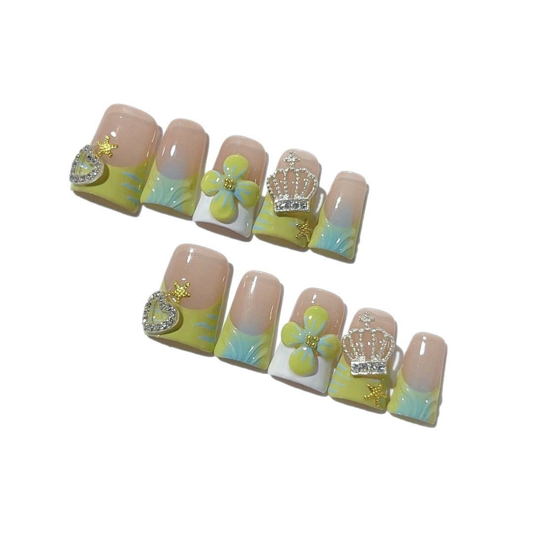 Coastal Treasure: "Seashell Crown" – Short Square Press-On Nails - Image 5