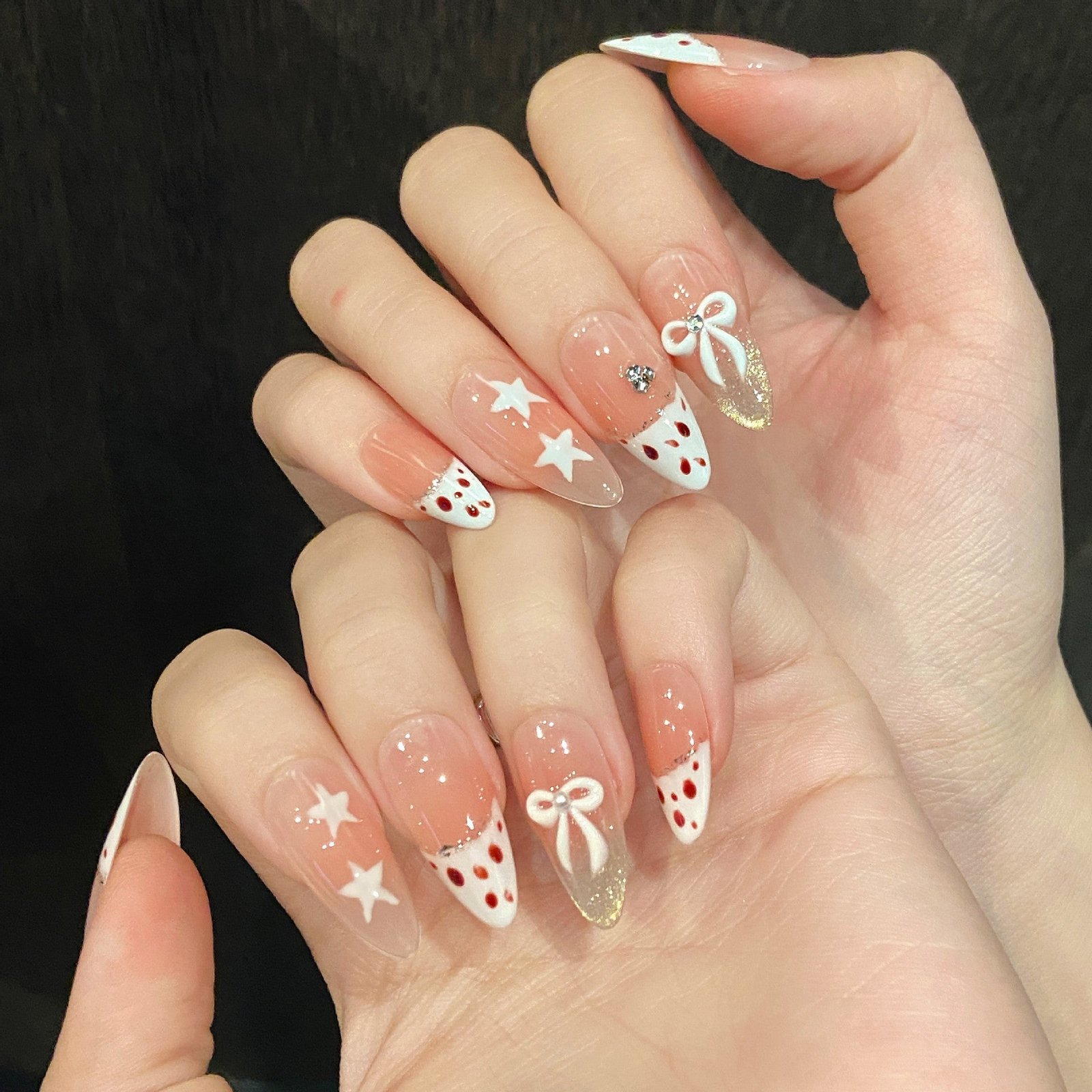365nails: "Strawberry Milkshake" – 3D Strawberry & Bow Handmade Stiletto Nails - Image 2