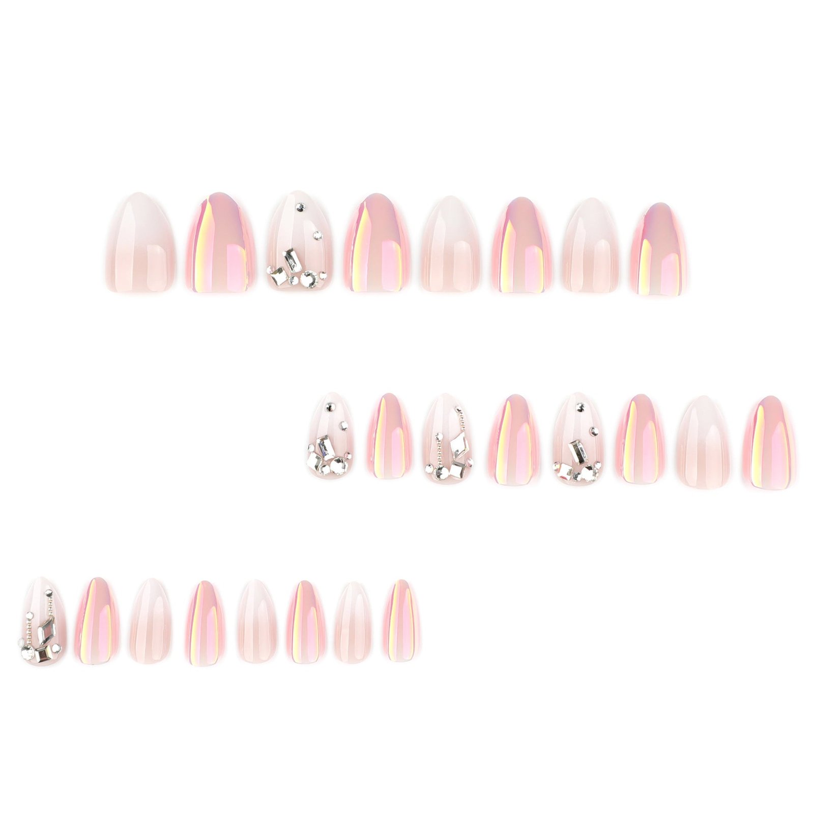 Iridescent Pearl Chrome Crystal Almond Nails - Image 2