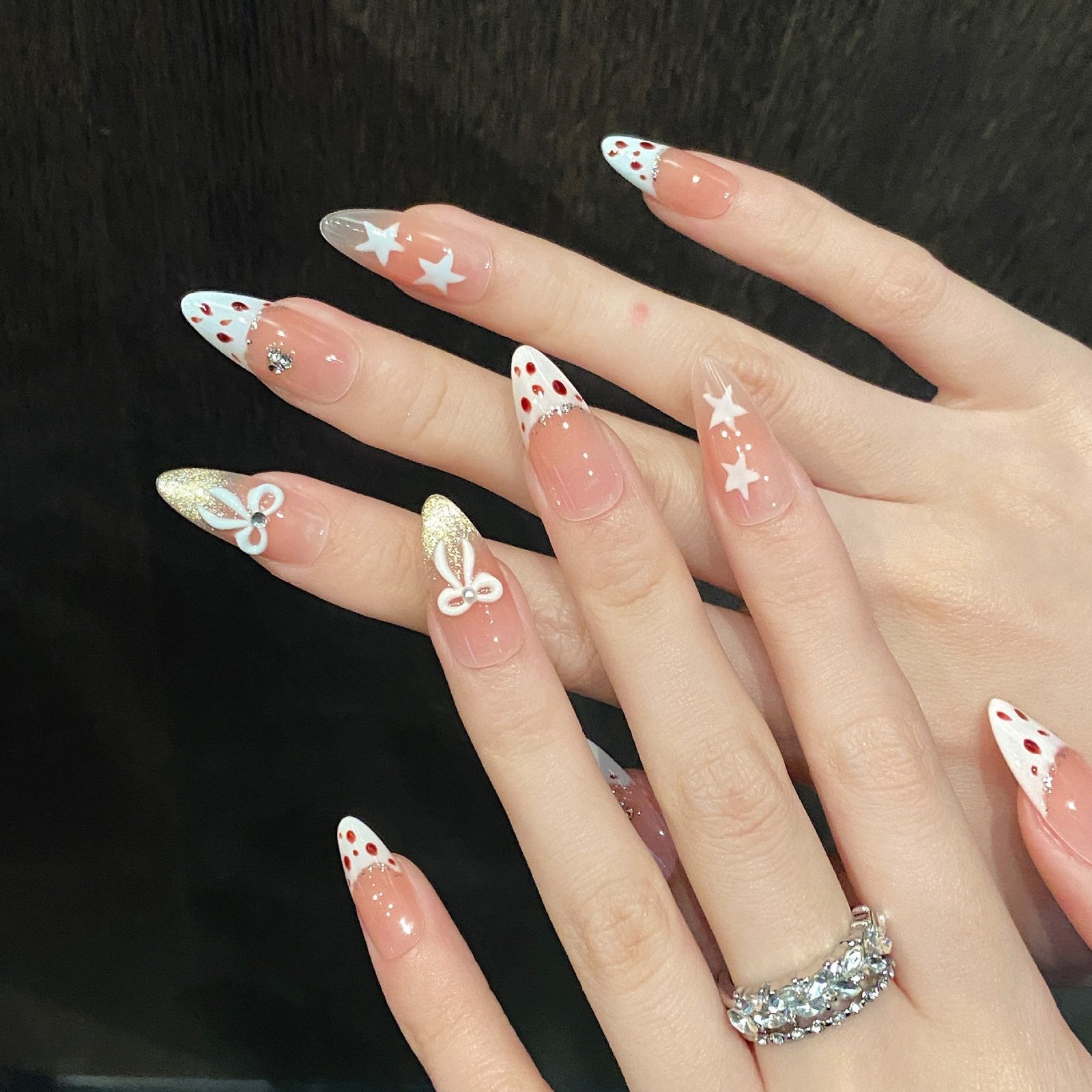 365nails: "Strawberry Milkshake" – 3D Strawberry & Bow Handmade Stiletto Nails - Image 3