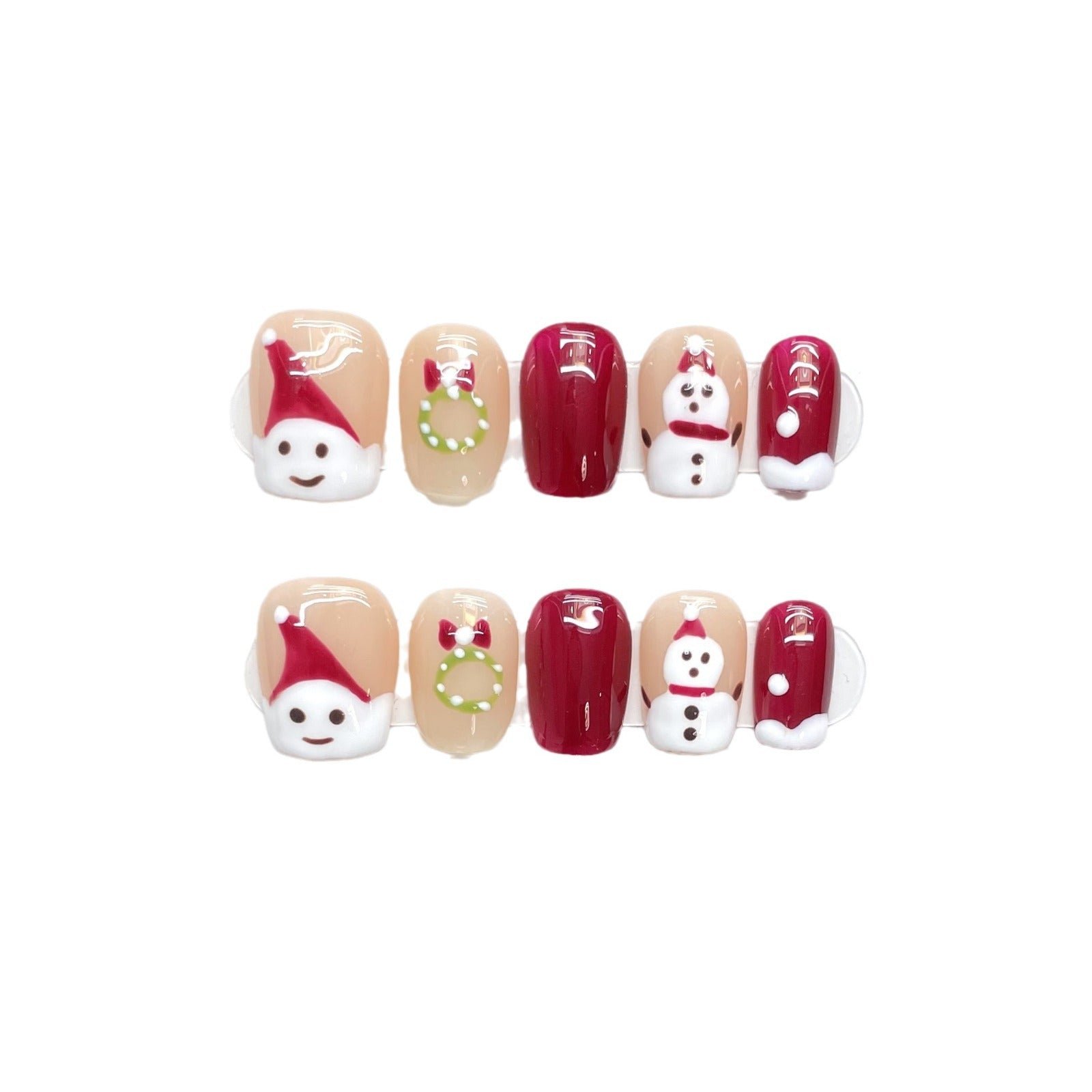 Cute Santa & Snowman Christmas Press‑On Nails – Red and Nude Festive Design - Image 4