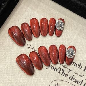 365nails: "Velvet Crush" – 3D Diamond Cat-Eye Handmade Medium Almond Nails