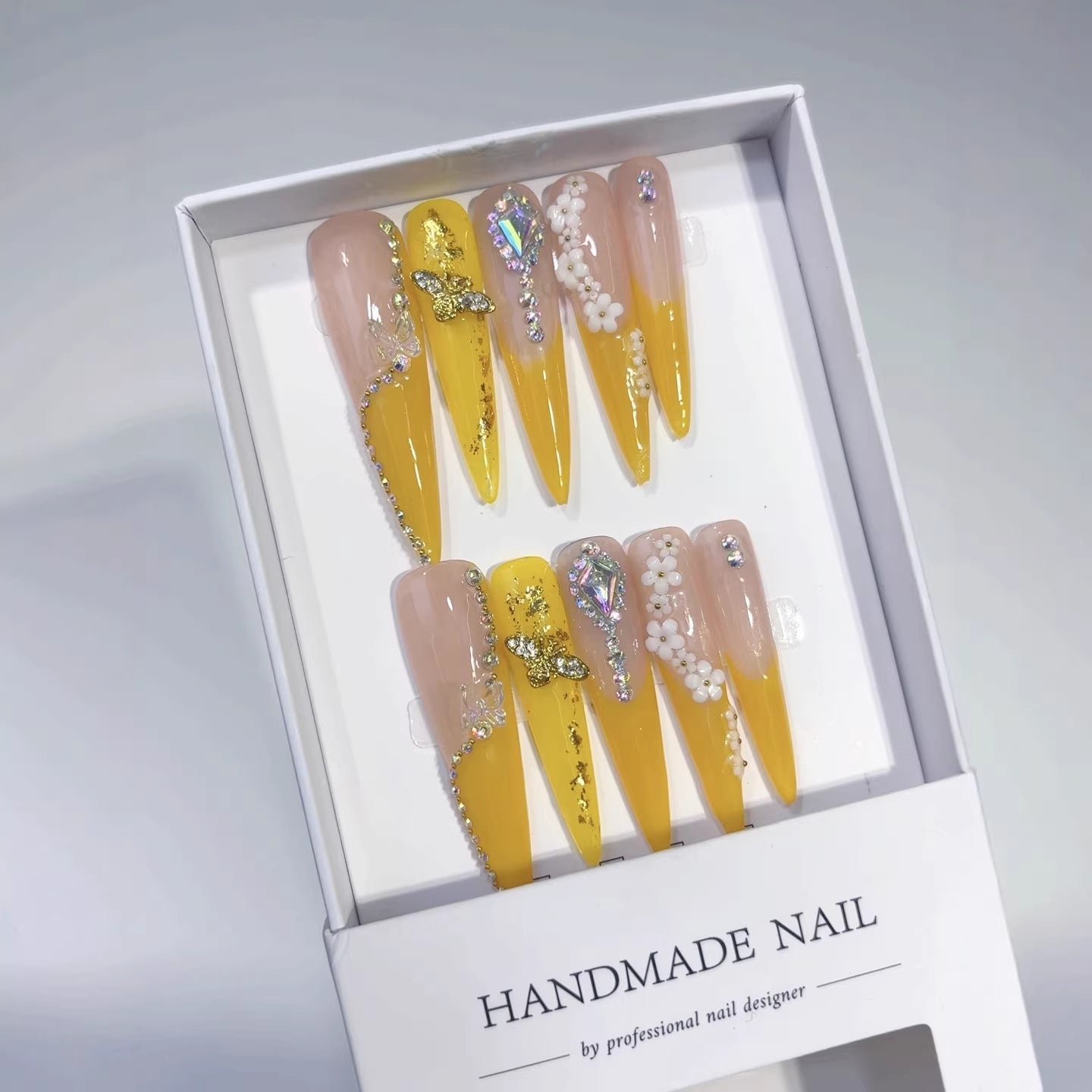 Golden Bloom Crystal Spring Press On Nails - Image 3