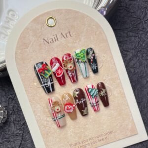 Christmas Starlight Press‑On Nails – Santa Reindeer Gift Design