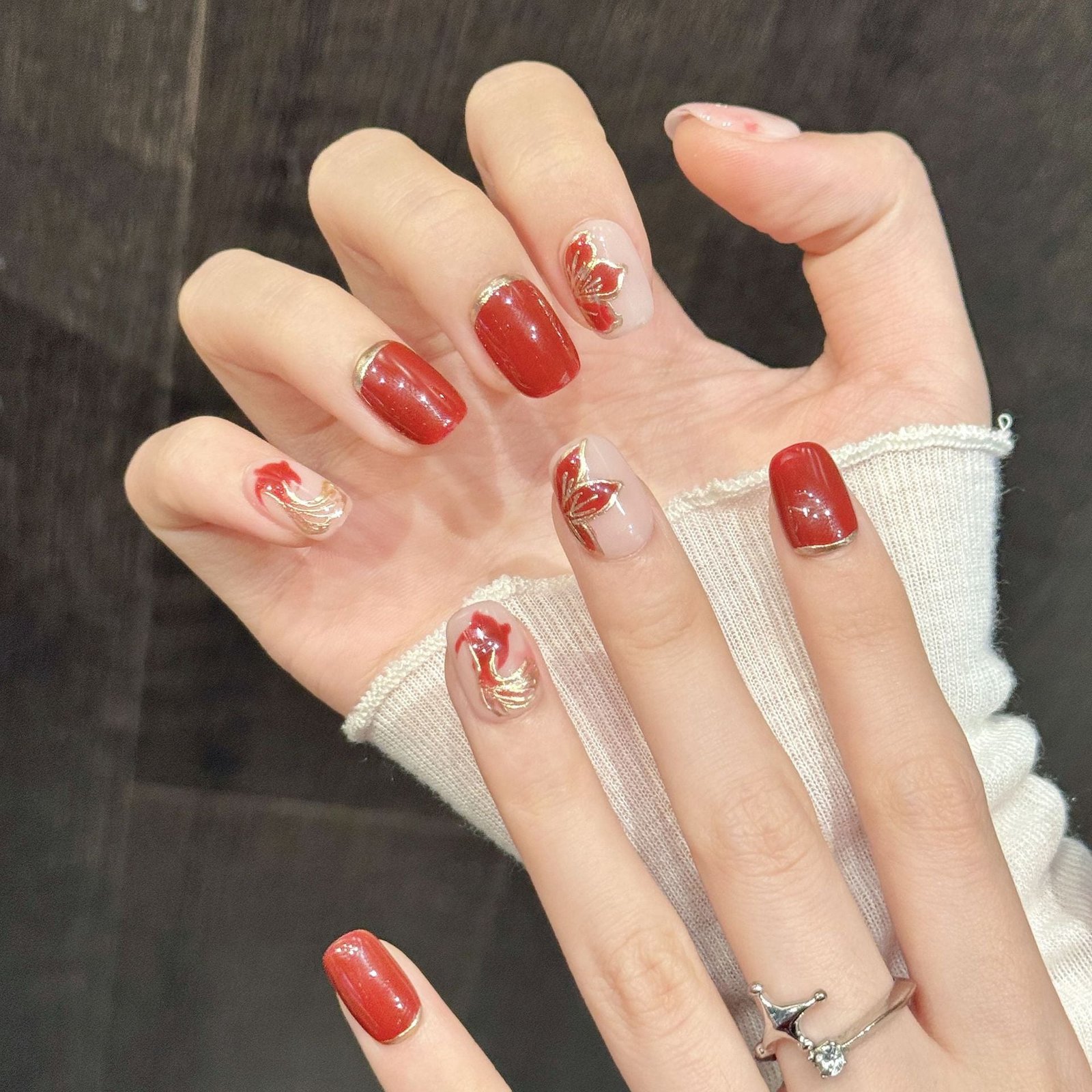 Red Gold Phoenix Inspired Elegant Press On Nails - Image 3