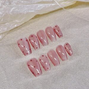 365nails: "Rosy Dots" – Hand-Painted Polka Dot Handmade Coffin Nails