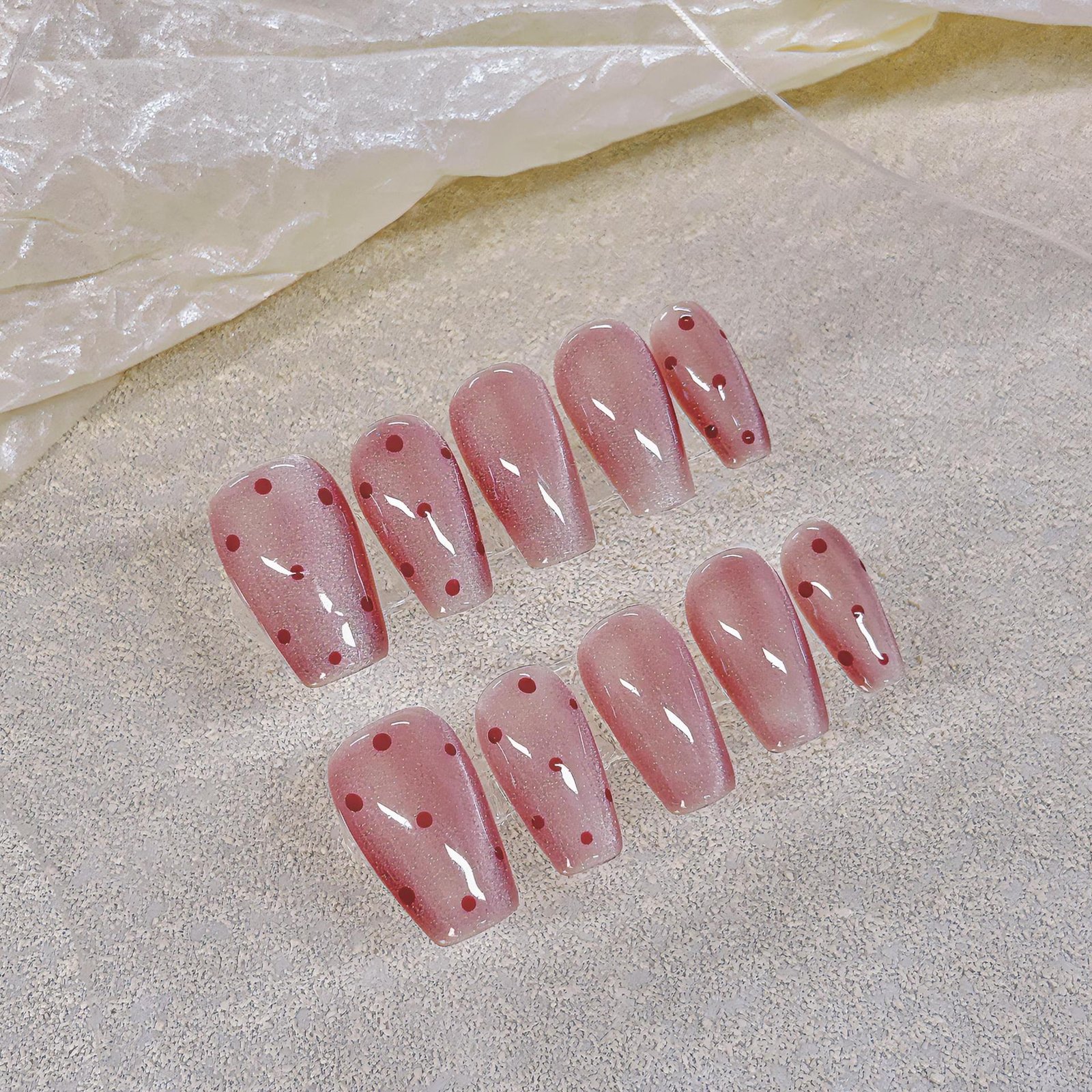 365nails: "Rosy Dots" – Hand-Painted Polka Dot Handmade Coffin Nails
