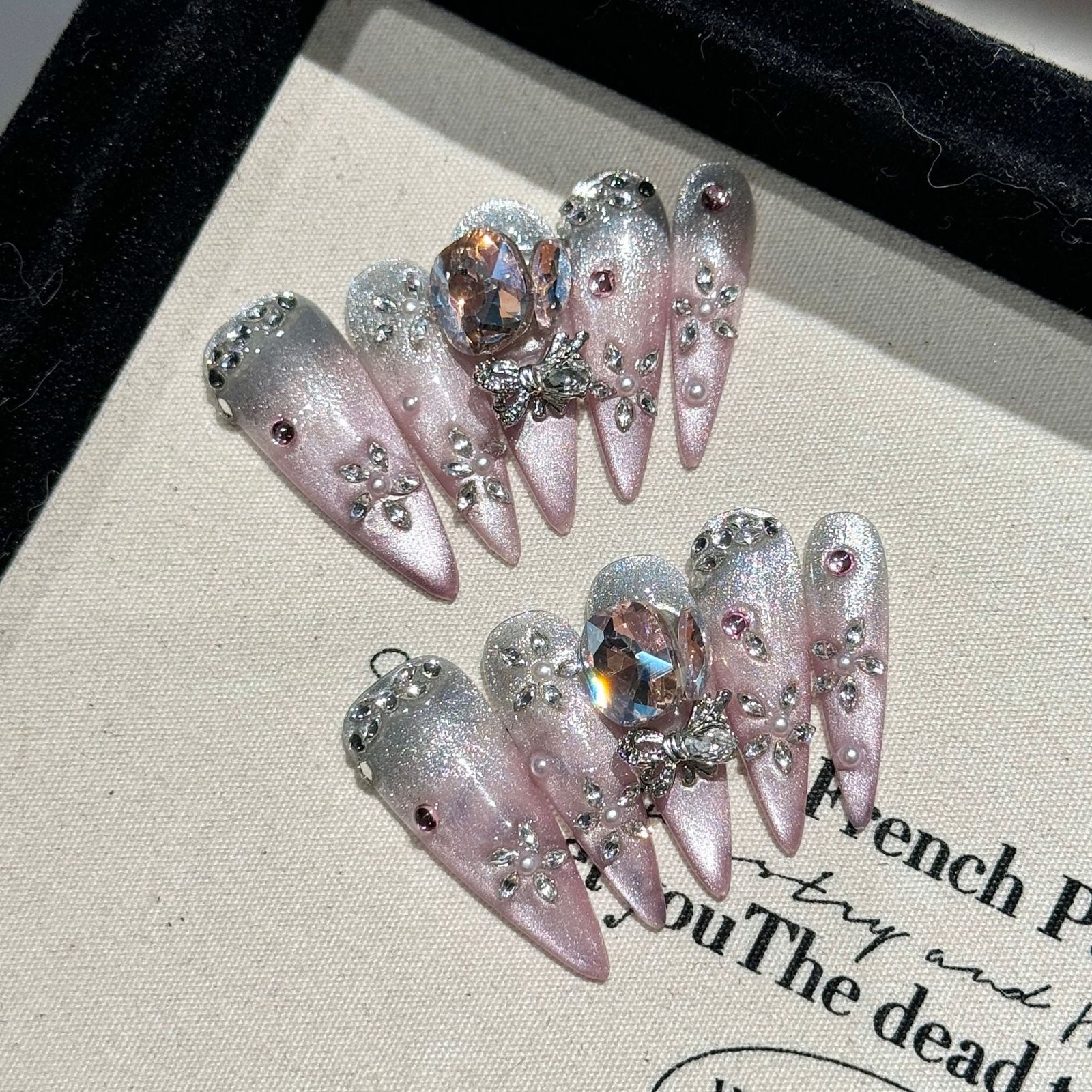 365nails: "Celestial Dream" – Iridescent Cat Eye & Oversized Crystal Handmade Stiletto Nails - Image 5